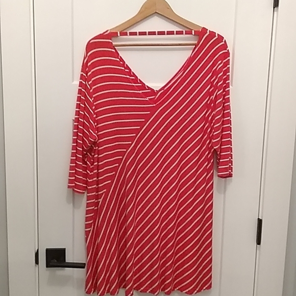 V-Neck A Line Tunic Orange/White size 2X - Picture 4 of 9